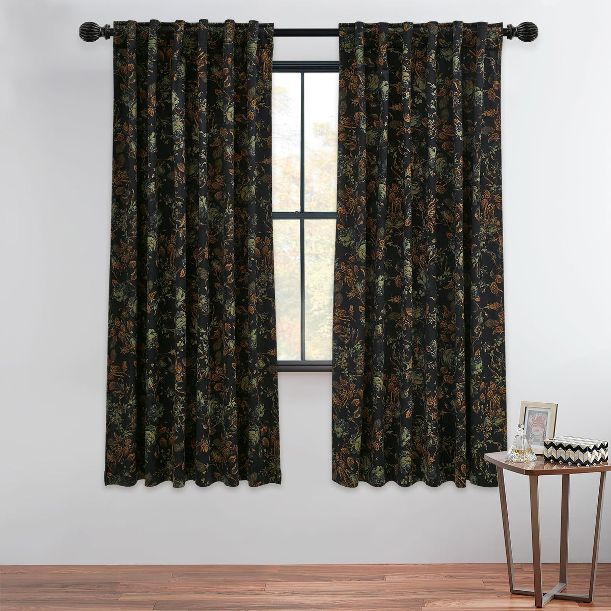 StangH Black Floral Vintage Curtains Luxury Velvet Drapes 96 Inch 2 Panels