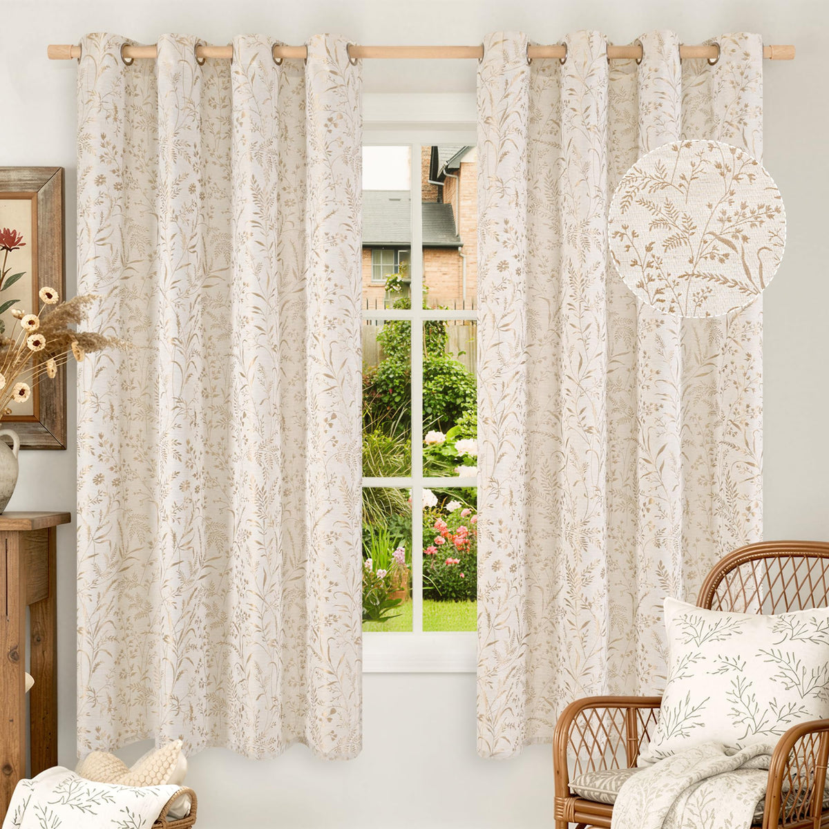 BGment Green Leaf Linen Curtains for Living Room 84 Inch Length 2 Panels