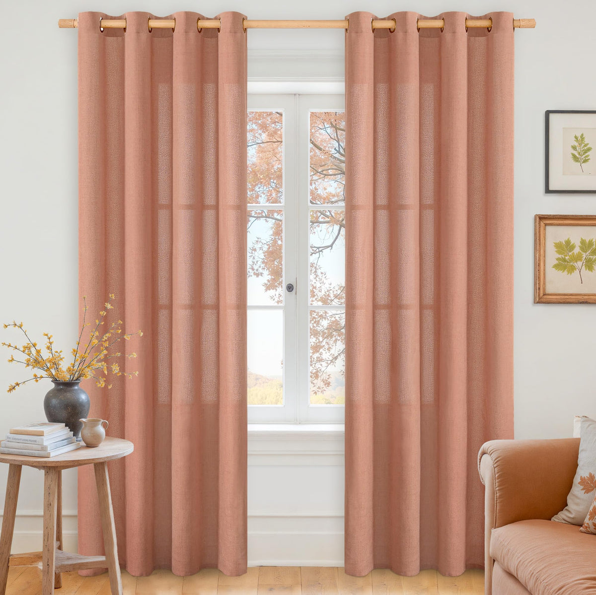 YoungsTex Linen Semi Sheer Curtains 63 Inch Length, Light Filtering Drapes