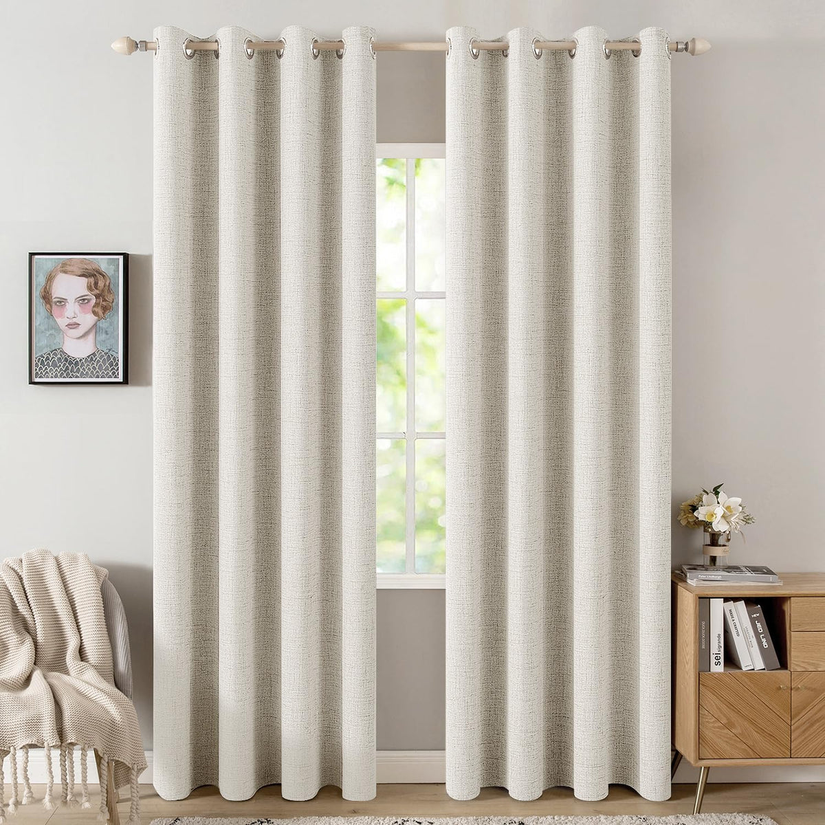 MIULEE 100% Blackout Linen Curtains for Bedroom 52x84 Inches Natural Beige