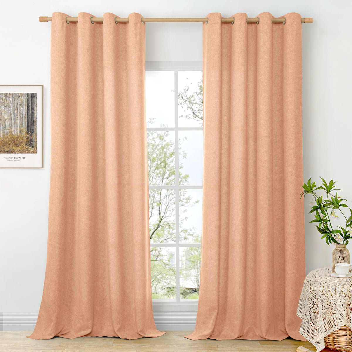 BGment Oatmeal Linen Curtains for Living Room 95 Inch Length 2 Panels Set, Privacy Drapes Light Filtering with Grommet for Farmhouse Bedroom No See Through, Each 52 Inch Wide