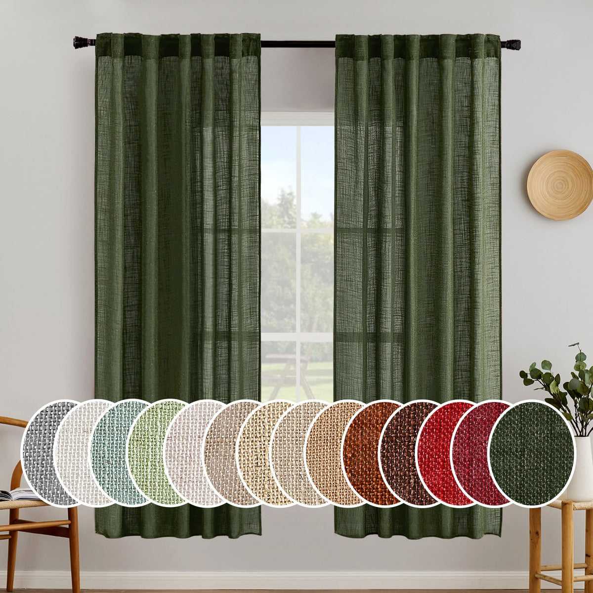 MIULEE Natural White Linen Curtains 52x90 Inch Long 2 Panels for Bedroom