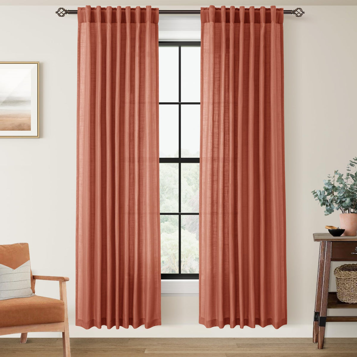 96 inch Long Linen Curtains 2 Panels for Living Room Back Tab Cream Ivory Light Filtering Semi Sheer Curtain 96 inches Long Boho Farmhouse Rustic Linen Drapes Floor to Ceiling Length 8 FT