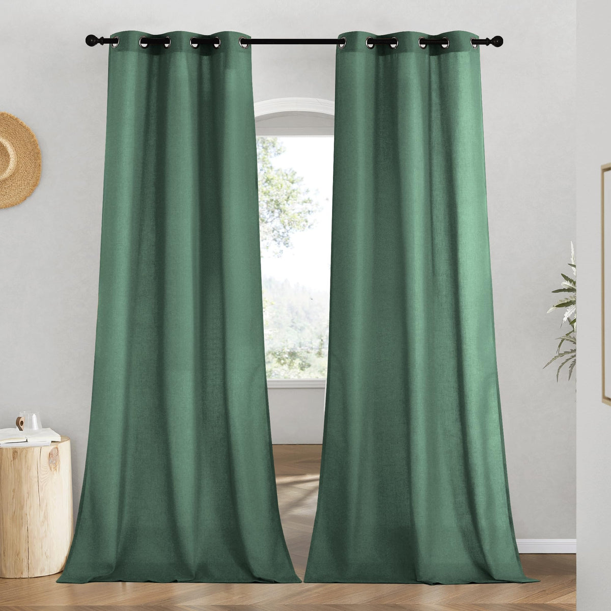 NICETOWN Natural Linen Curtains 84 inch Long 2 Panels Set, Grommet Top Thick Linen Burlap Semi Sheer Vertical Drapes Privacy Assured with Light Filtering for Bedroom/Living Room, W55 x L84