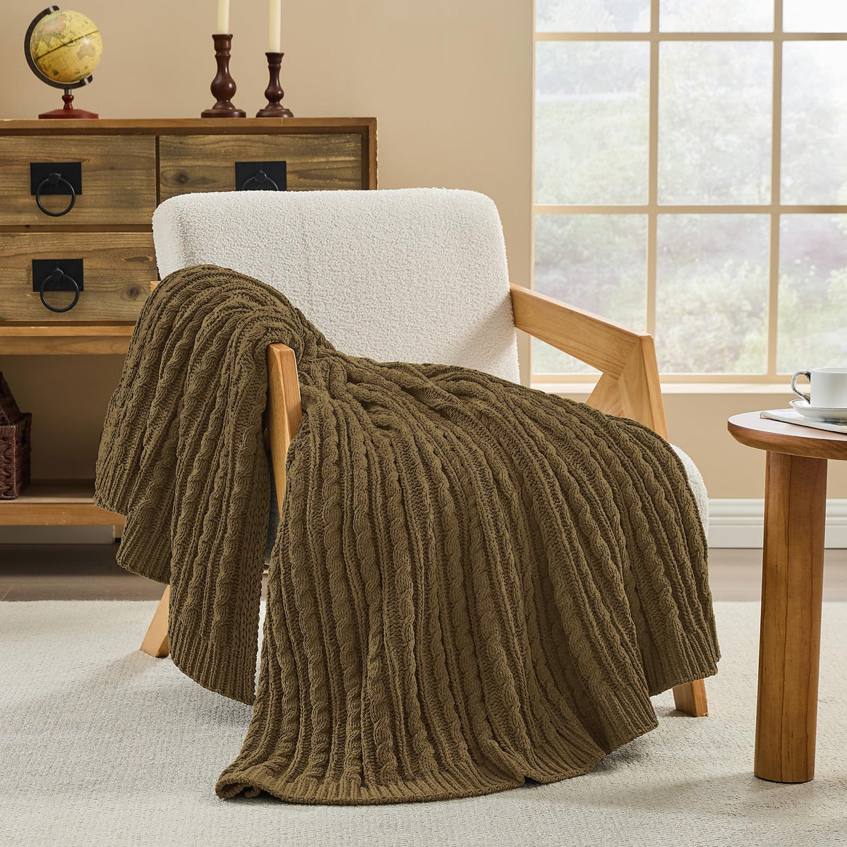 inhand Off White Knitted Throw Blanket for Couch and Bed, 50"x60"
