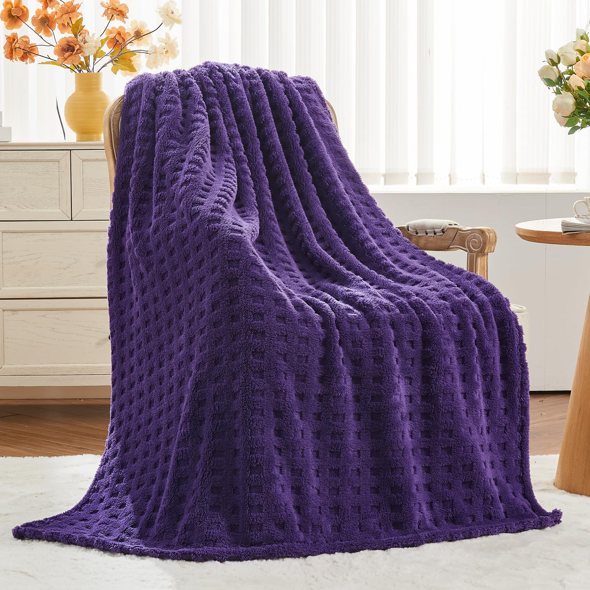 NEWCOSPLAY 3D Checkered Flannel Throw Blanket, Ivory Checkered, 50"x70"