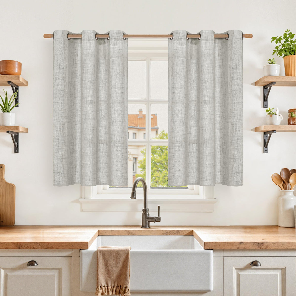 YoungsTex Linen Semi Sheer Curtains 63 Inch Length, Light Filtering Drapes
