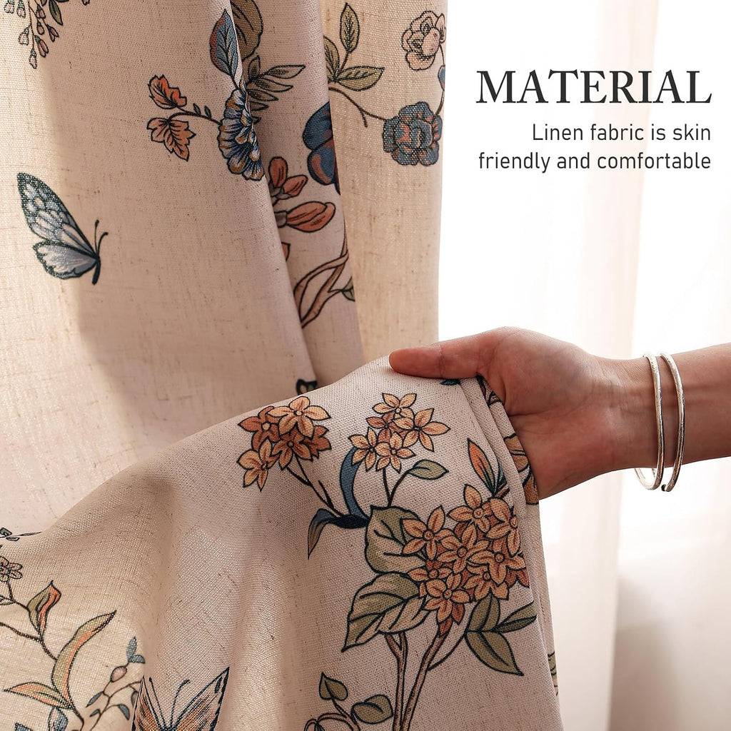 ISAENNE Designer French Linen Printed Curtains,2 Panels,71"x53"-Cornucopi