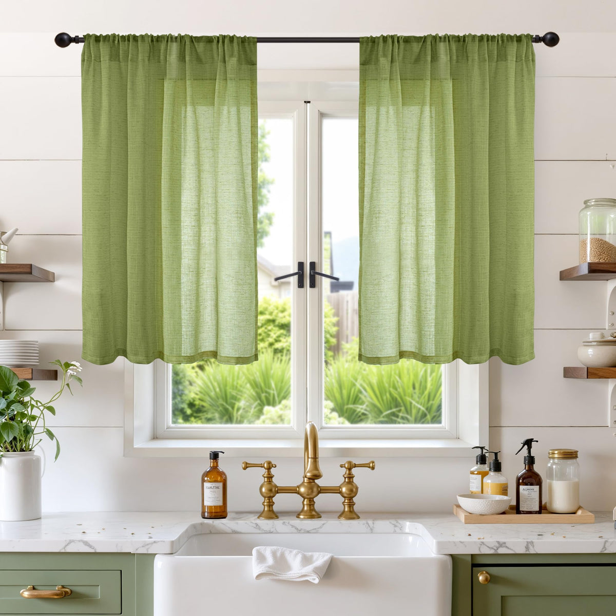 BGment Tan Linen Curtains 84 Inch Length 2 Panels Burlap Semi Sheer Drapes