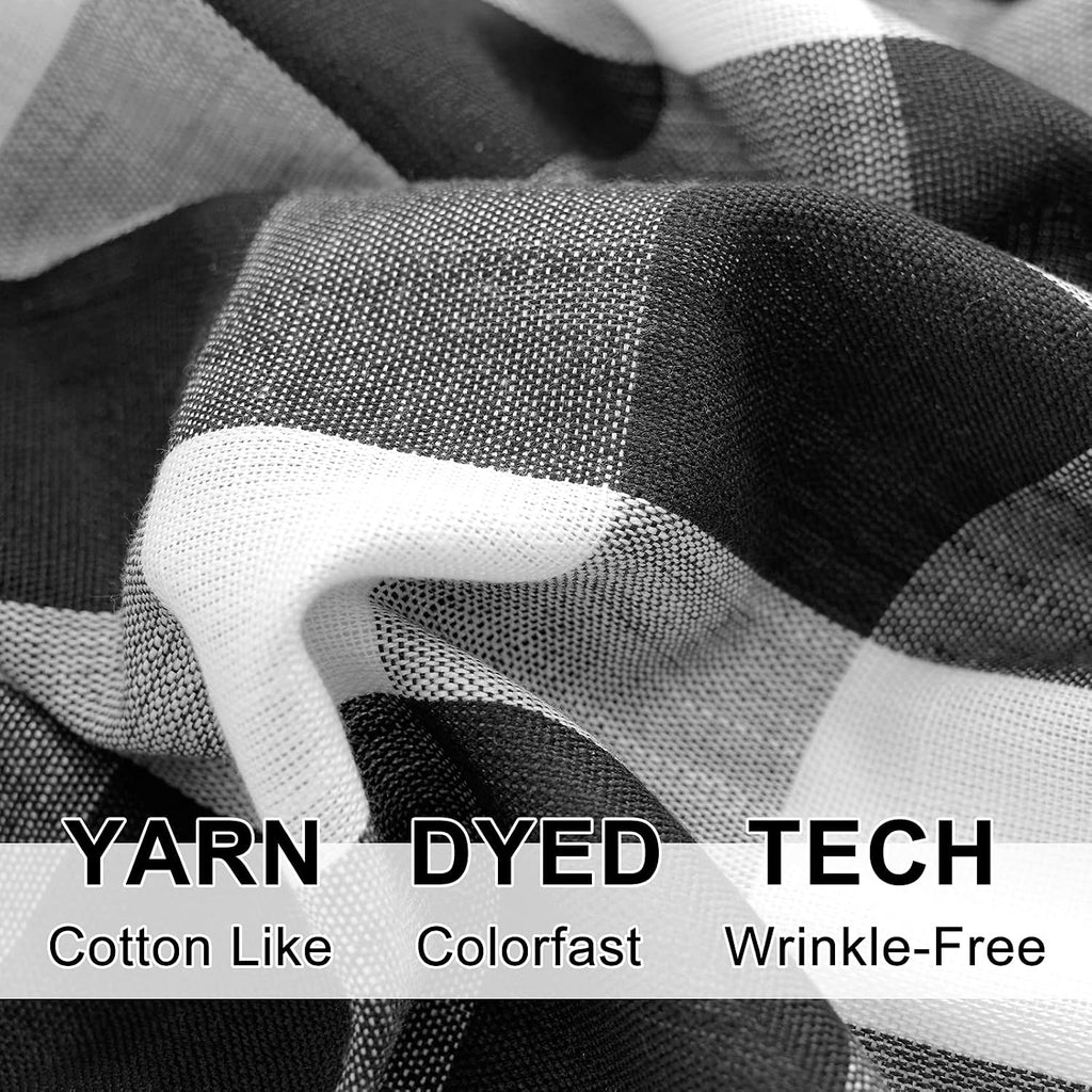 White Black Buffalo Check Curtains with PomPoms 45" SemiSheer Country Plaid