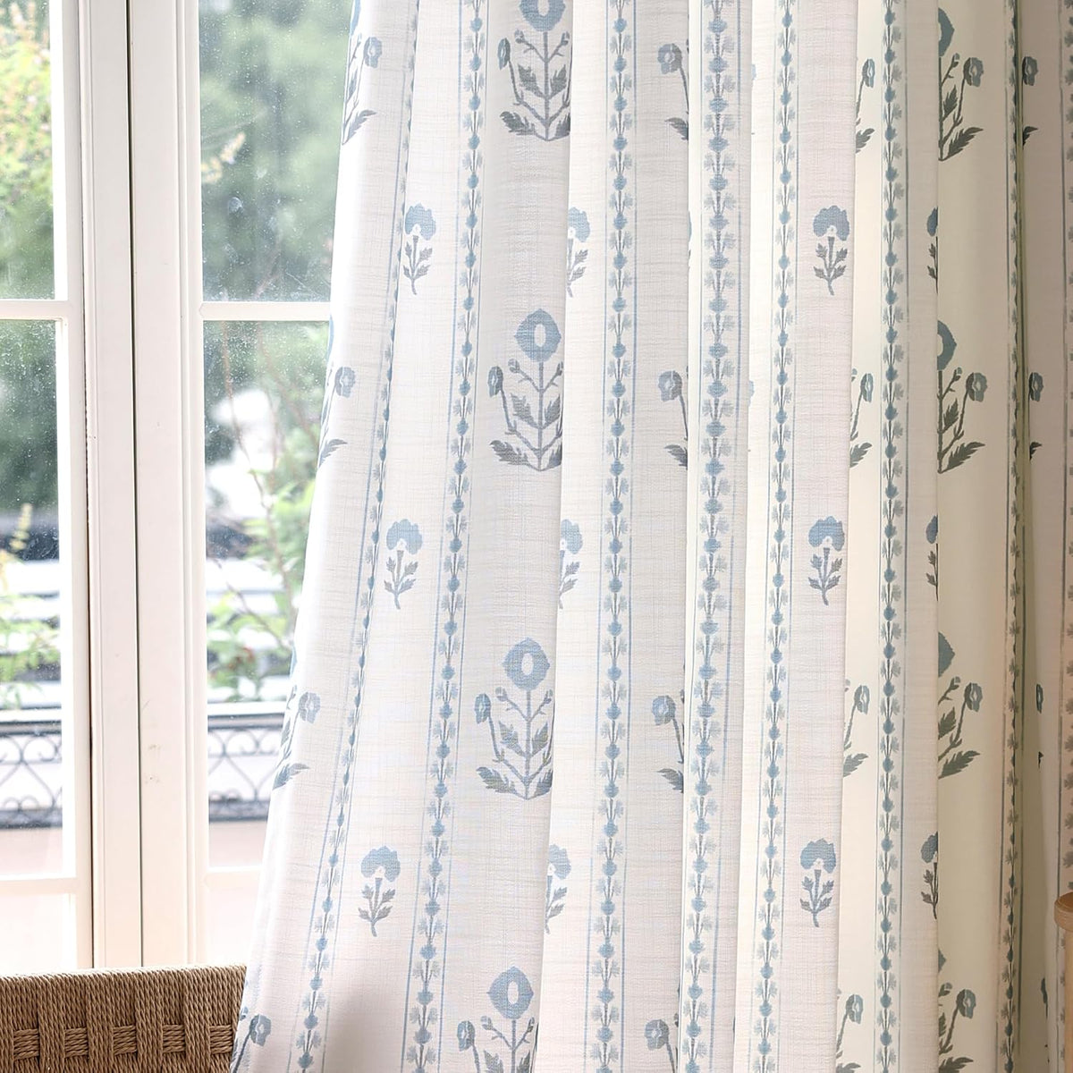 DrapePalette - Linen Blend Pinch Pleated Curtains 108 Inches Long for Living Room, Bedroom, Dining Room, Light Filtering Curtains 2 Panels Set, Modern Floral Printed Design, Antique White 30"W x 108"L