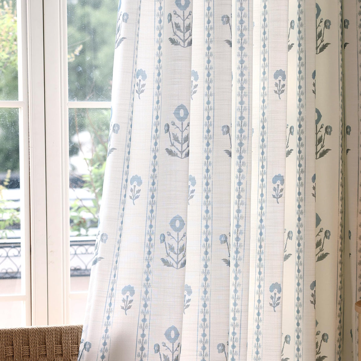 DrapePalette - Linen Blend Pinch Pleated Curtains 108 Inches Long for Living Room, Bedroom, Dining Room, Light Filtering Curtains 2 Panels Set, Modern Floral Printed Design, Antique White 30"W x 108"L