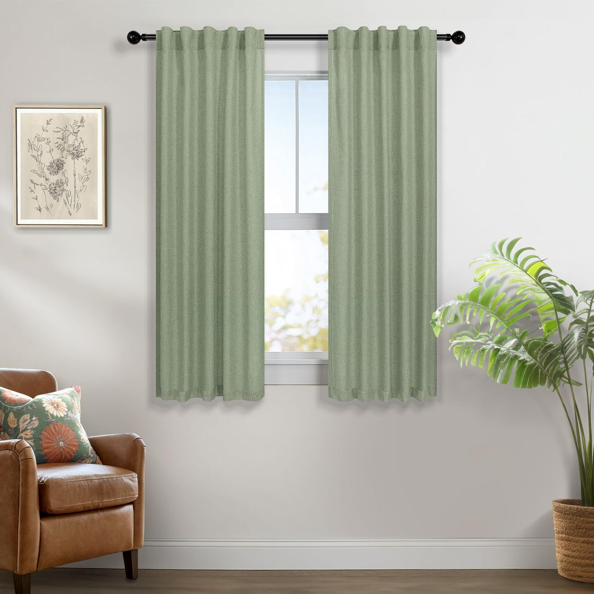 Natural Linen Back Tab Curtains 84 Inch Length for Living Room 2 Panel Pocket Drape Light Filtering Semi Sheer Neutral Country Rustic Farmhouse Boho Curtain Bedroom Muslin Look Ivory Cream Colored
