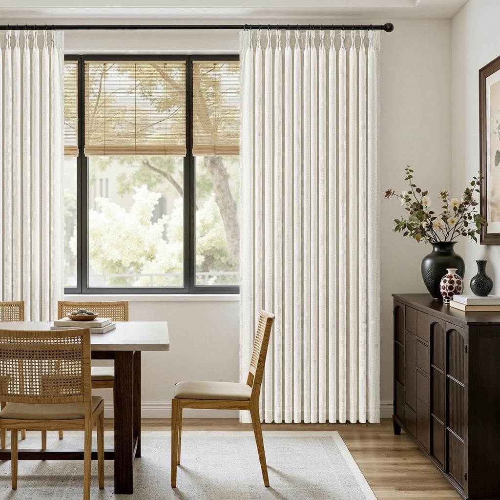 MIULEE Pinch Pleated Linen Curtains 96 Inches Long Beige White 2 Panels