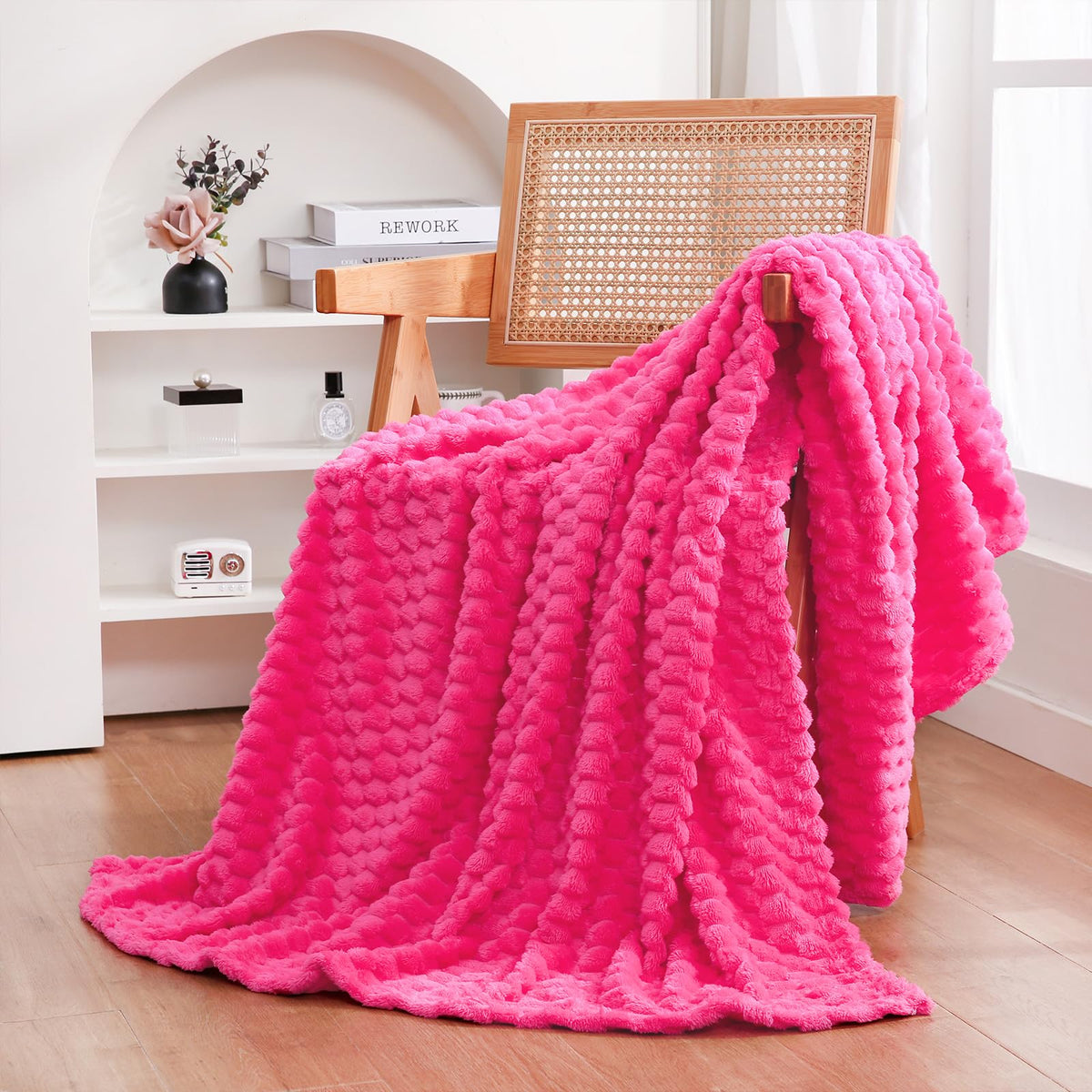 Puncuntex Burnt Orange Throw Blanket 50"×60" Fuzzy 3D Jacquard Decorative