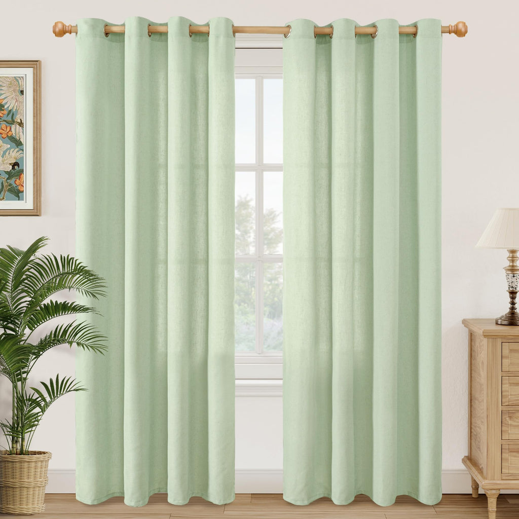 YoungsTex Linen Semi Sheer Curtains 63 Inch Length, Light Filtering Drapes