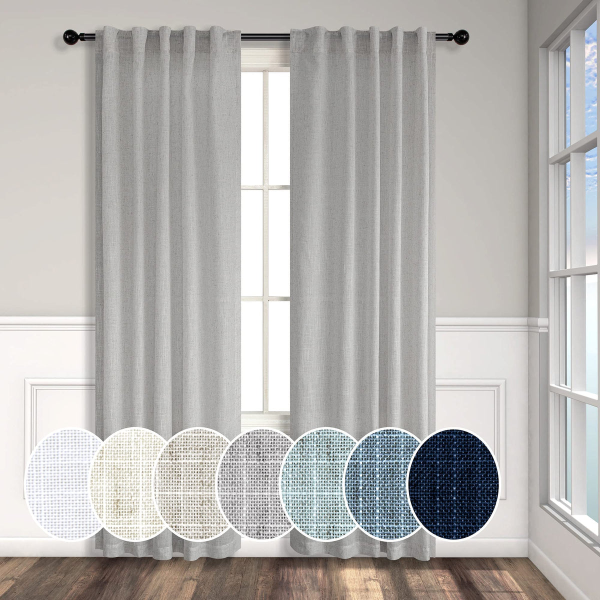Natural Linen Back Tab Curtains 84 Inch Length for Living Room 2 Panel Pocket Drape Light Filtering Semi Sheer Neutral Country Rustic Farmhouse Boho Curtain Bedroom Muslin Look Ivory Cream Colored