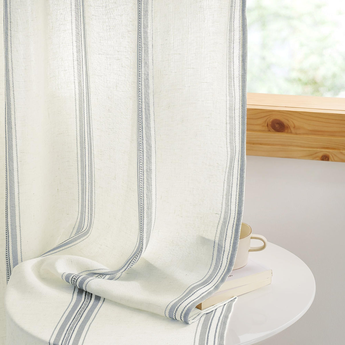 NICETOWN Moss Green Linen Plaid Curtains 96 inches Long for Bedroom