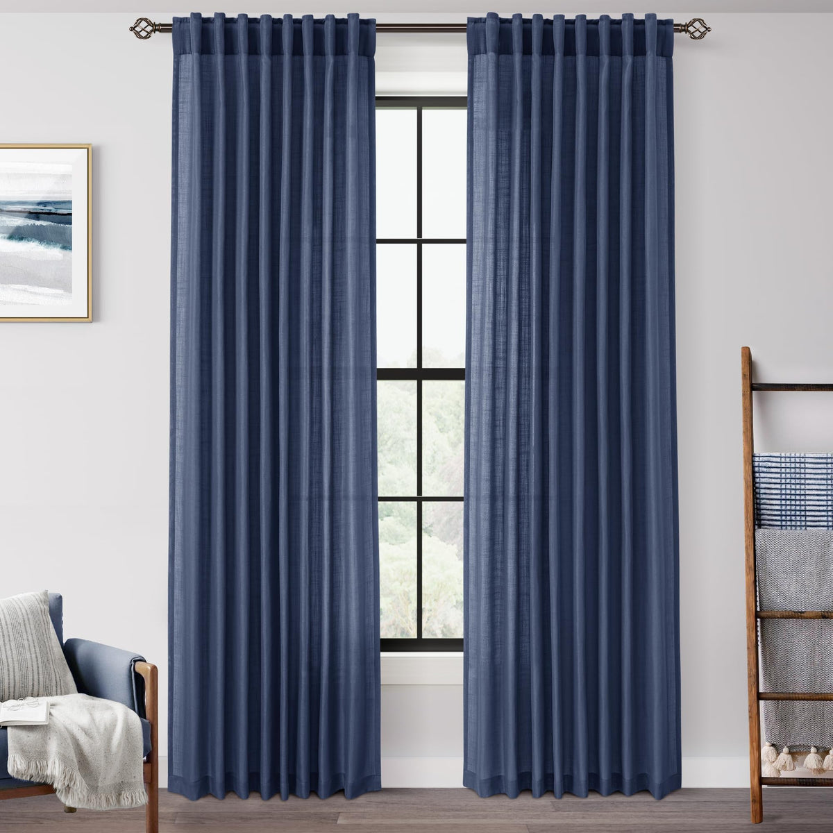 96 inch Long Linen Curtains 2 Panels for Living Room Back Tab Cream Ivory Light Filtering Semi Sheer Curtain 96 inches Long Boho Farmhouse Rustic Linen Drapes Floor to Ceiling Length 8 FT
