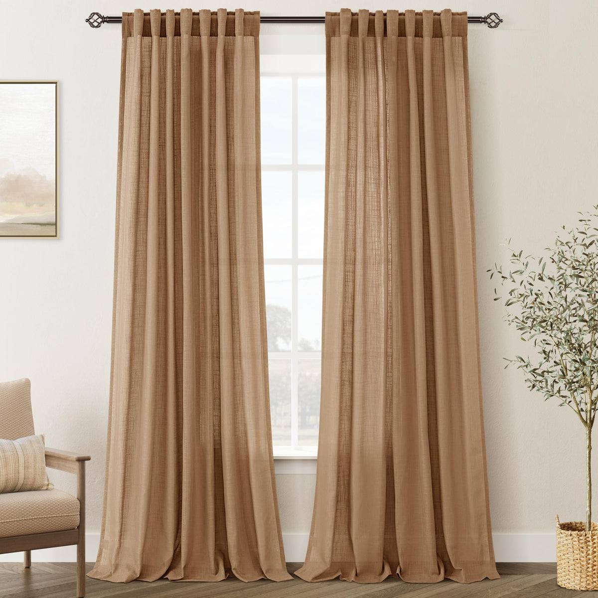 96 inch Long Linen Curtains 2 Panels for Living Room Back Tab Cream Ivory Light Filtering Semi Sheer Curtain 96 inches Long Boho Farmhouse Rustic Linen Drapes Floor to Ceiling Length 8 FT