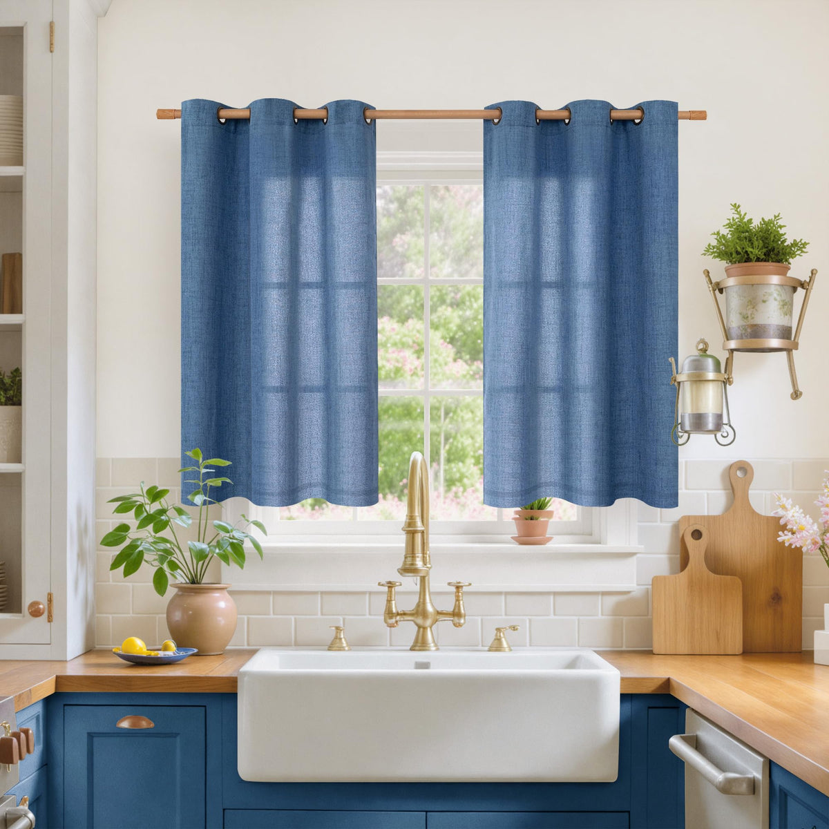 YoungsTex Linen Semi Sheer Curtains 63 Inch Length, Light Filtering Drapes
