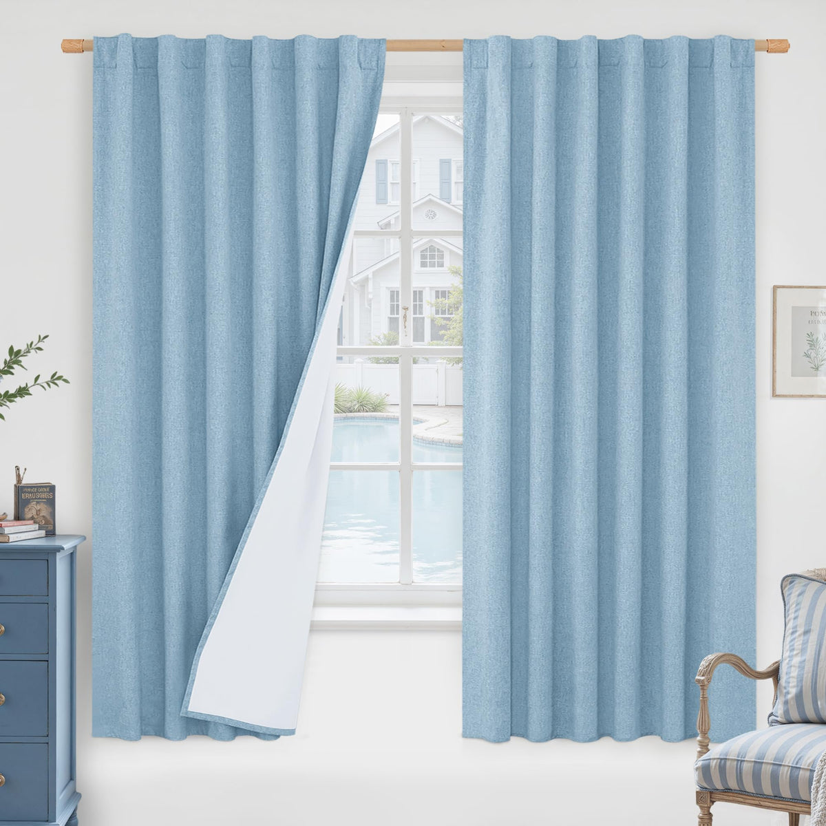 LAMIT 100% Blackout Short Linen Curtains for Cafe 40 Inch Length, Ivory