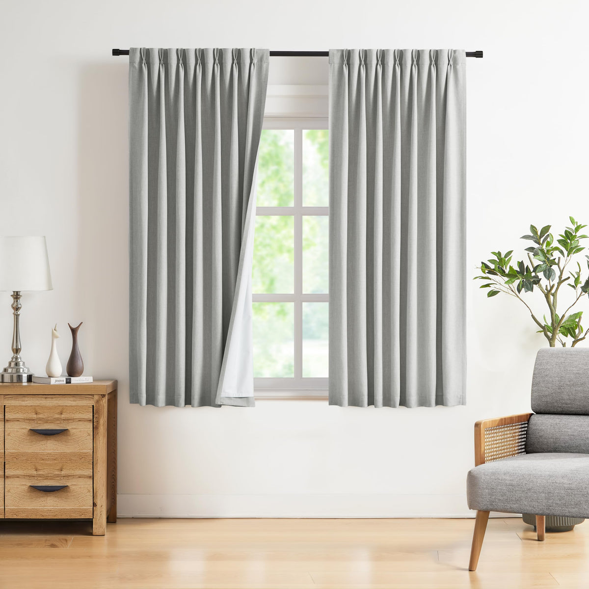 Vision Home Pinch Pleated Full Blackout Curtains Linen Blended Room Darkening Window Curtains 84 inch for Living Room Bedroom Thermal Insulated Pinch Pleat Drapes with Hooks 2 Panel 40"Wx84"L,Blue Fog