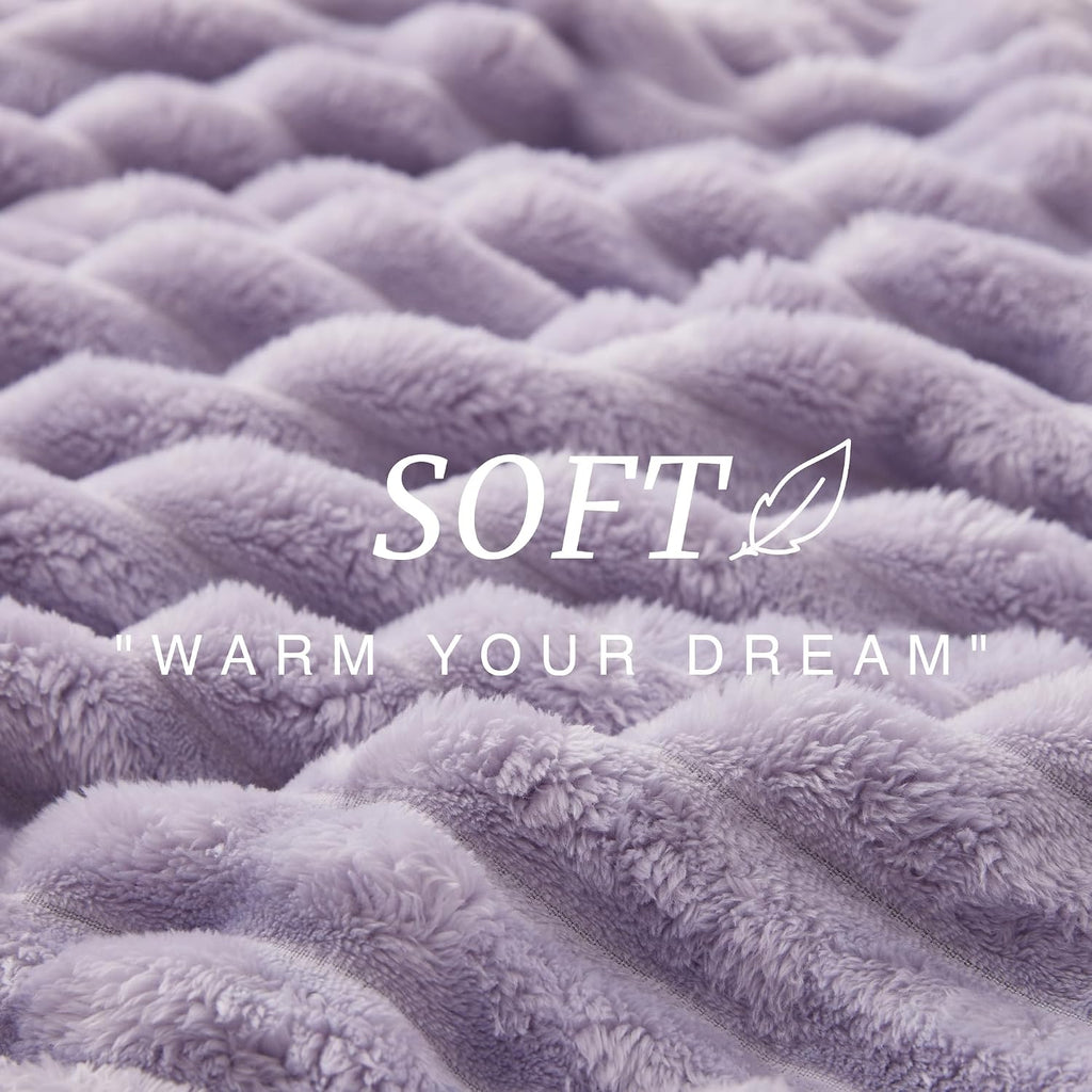 EXQ Home Stripe Jacquard Throw Blanket Light Purple for Couch Gentle Soft