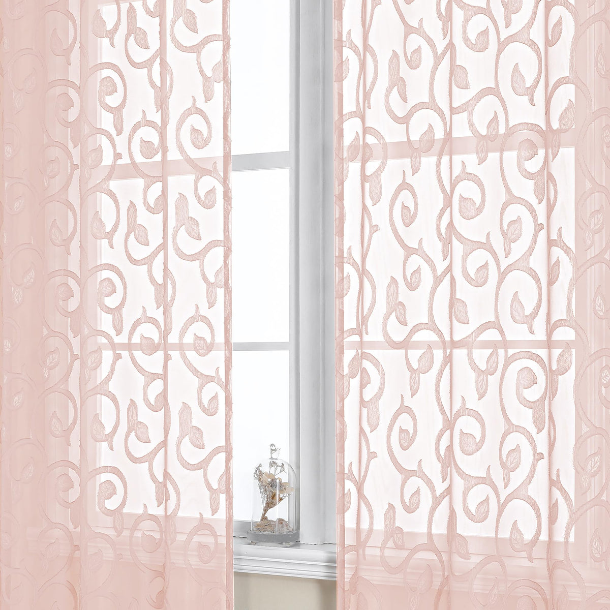 OWENIE Furman Ivory Sheer Curtains 84 inches Long for Bedroom Living Room 2 Panels Set, Jacquard Clip Light Filtering Semi Sheer Curtain Rod Pocket Window Drapes, 2 Pcs Each 40 W 84 L