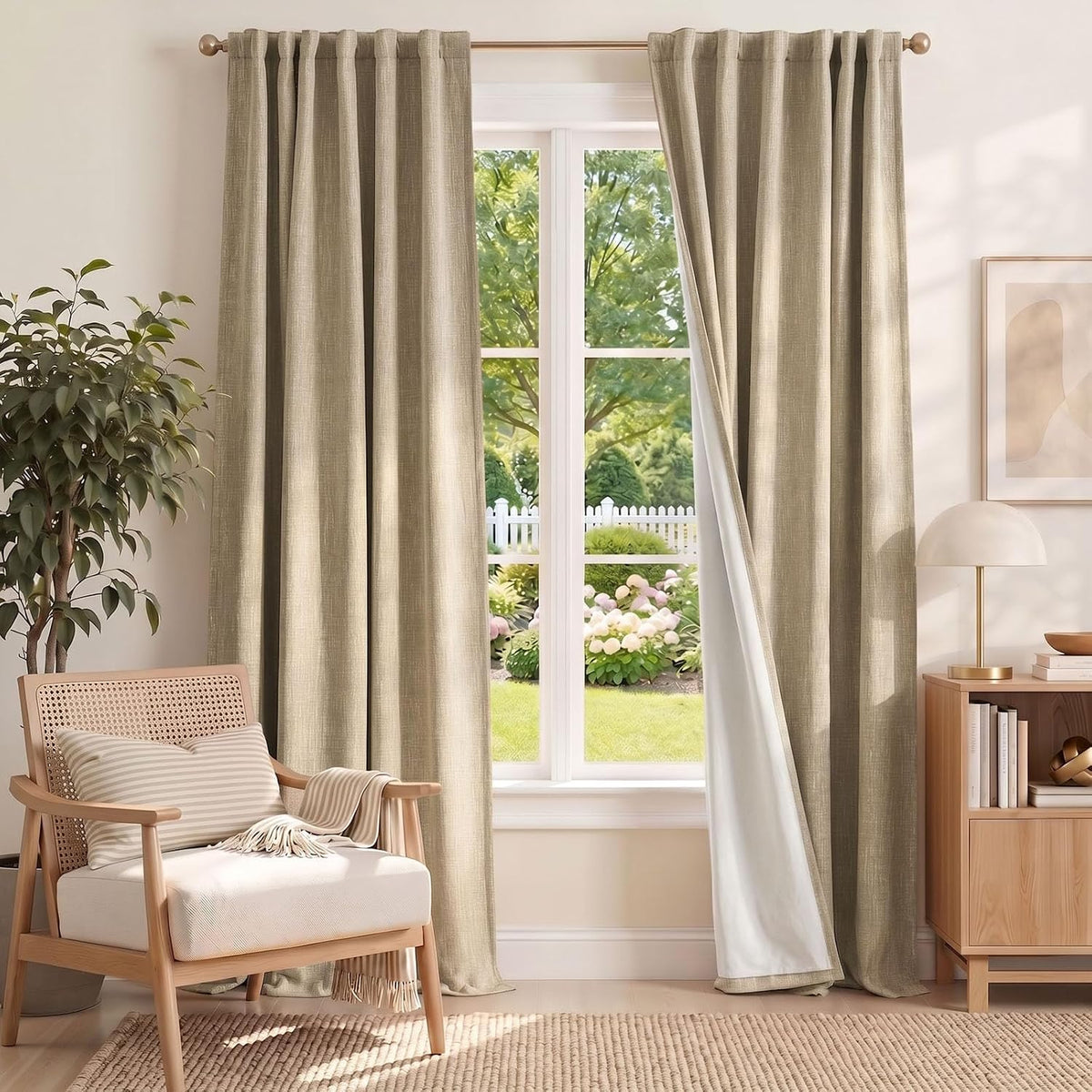 jinchan Burlap Look Curtains Blackout Curtains for Bedroom Lined Linen Textured Look Drapes for Living Room 84 Inches Long French Country Farmhouse Window 2 Panels Tan Drapes