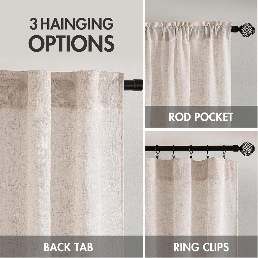 MIULEE Natural White Linen Curtains 52x90 Inch Long 2 Panels for Bedroom