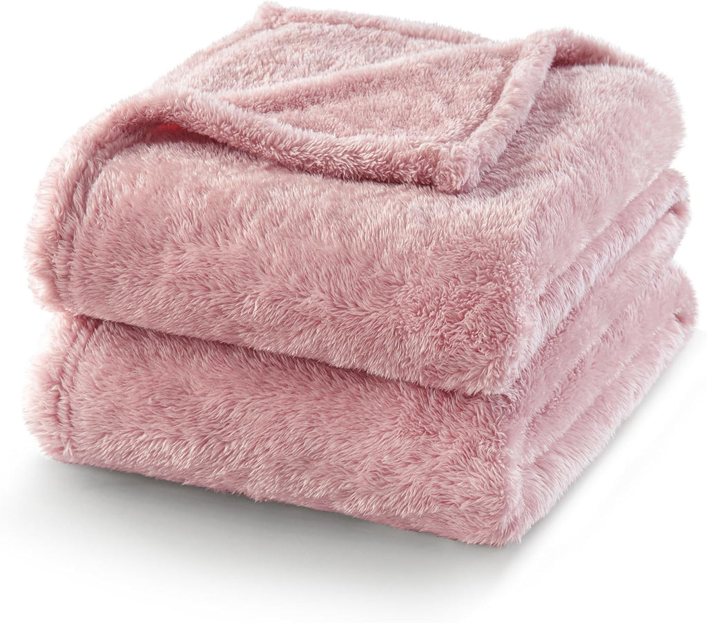 Exclusivo Mezcla Fuzzy Large Fleece Throw Blanket for Couch, Dusty Pink