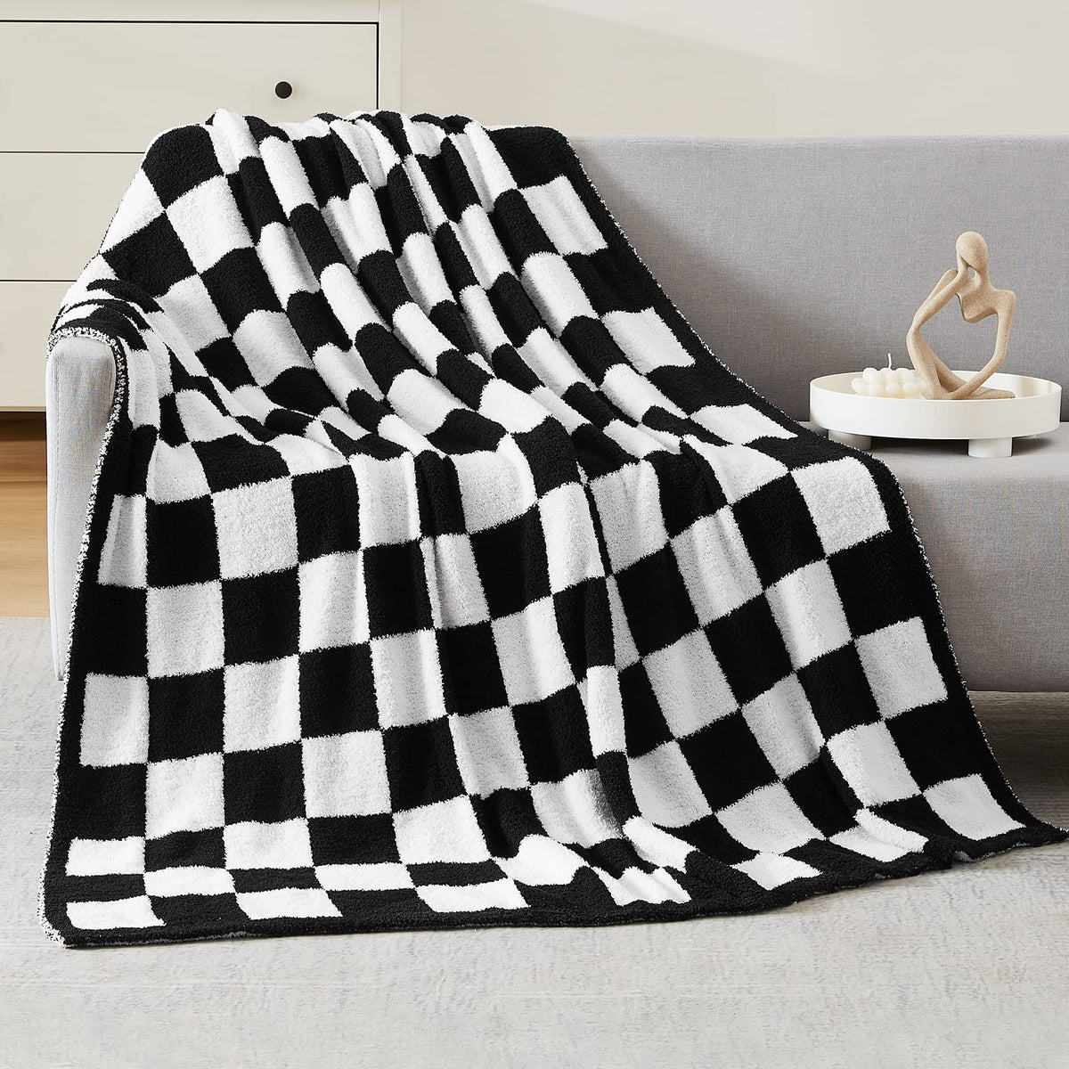 WRENSONGE Soft Checkered Throw Blanket for Couch-Cozy Warm Knitted Blankets