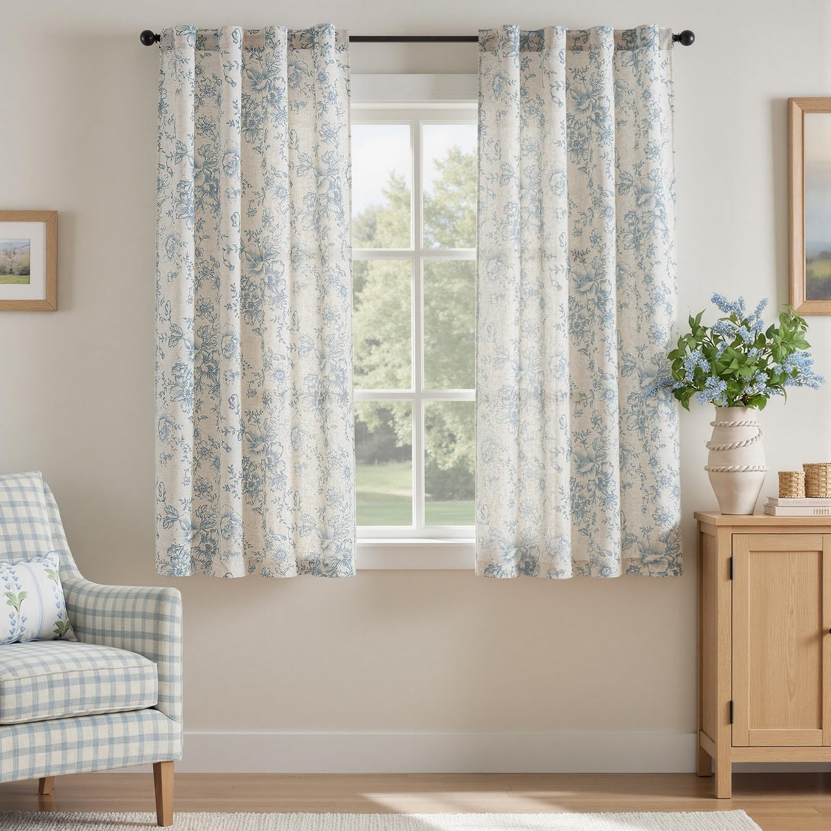 jinchan Vintage Floral Linen Curtains 84 Long for Living Room 2 Panels