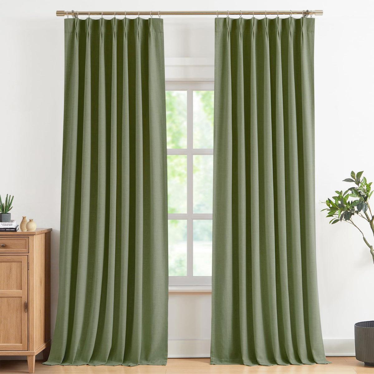 Vision Home Pinch Pleated Full Blackout Curtains Linen Blended Room Darkening Window Curtains 84 inch for Living Room Bedroom Thermal Insulated Pinch Pleat Drapes with Hooks 2 Panel 40"Wx84"L,Blue Fog