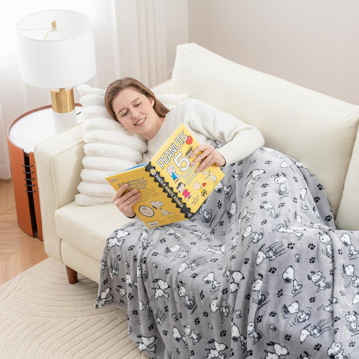 Berkshire Blanket Peanuts® VelvetLoft® Cute Character Snoopy Plush Throw Blanket,Peanuts Poses and Paws Grey,Throw 55 in x 70 in (Official Peanuts® Product)
