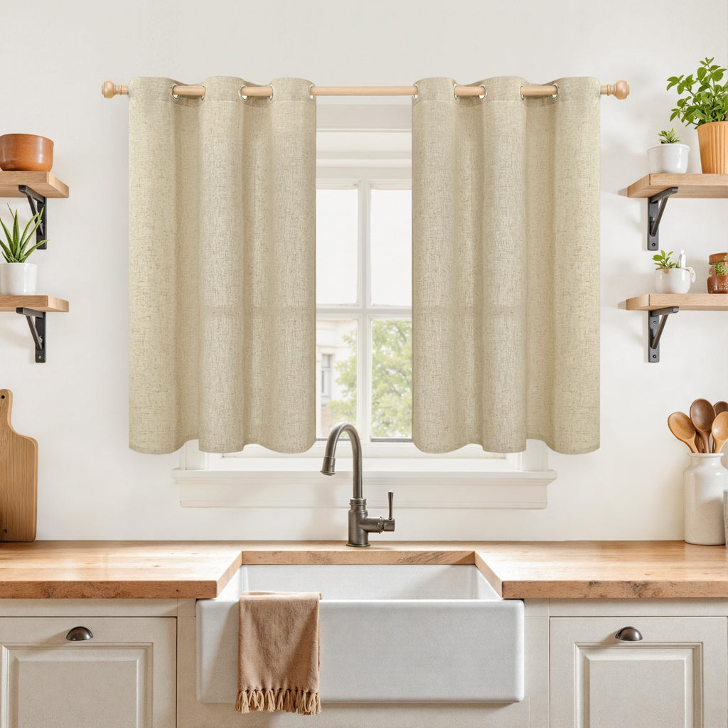 YoungsTex Linen Semi Sheer Curtains 63 Inch Length, Light Filtering Drapes