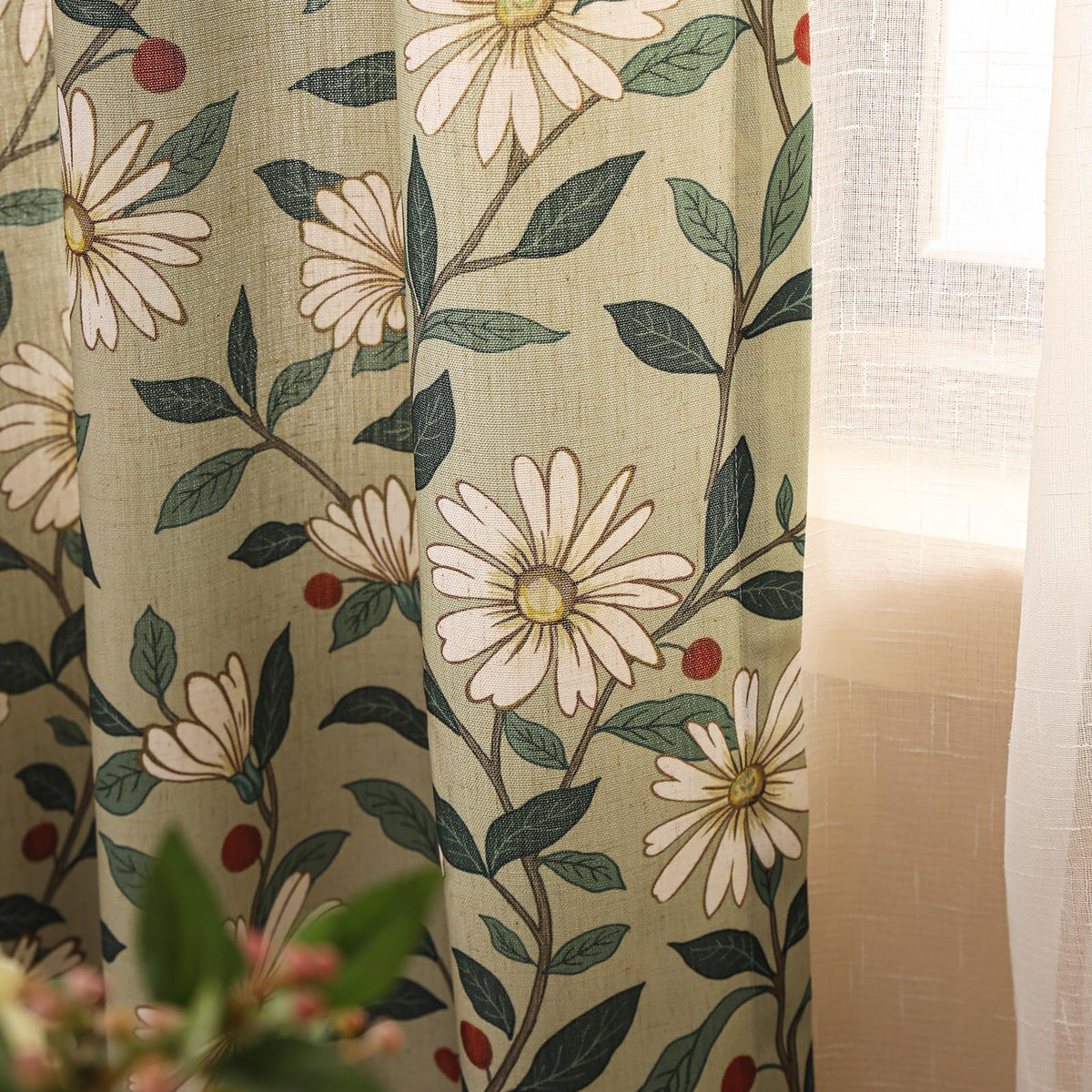 ISAENNE Designer French Linen Printed Curtains,2 Panels,71"x53"-Cornucopi