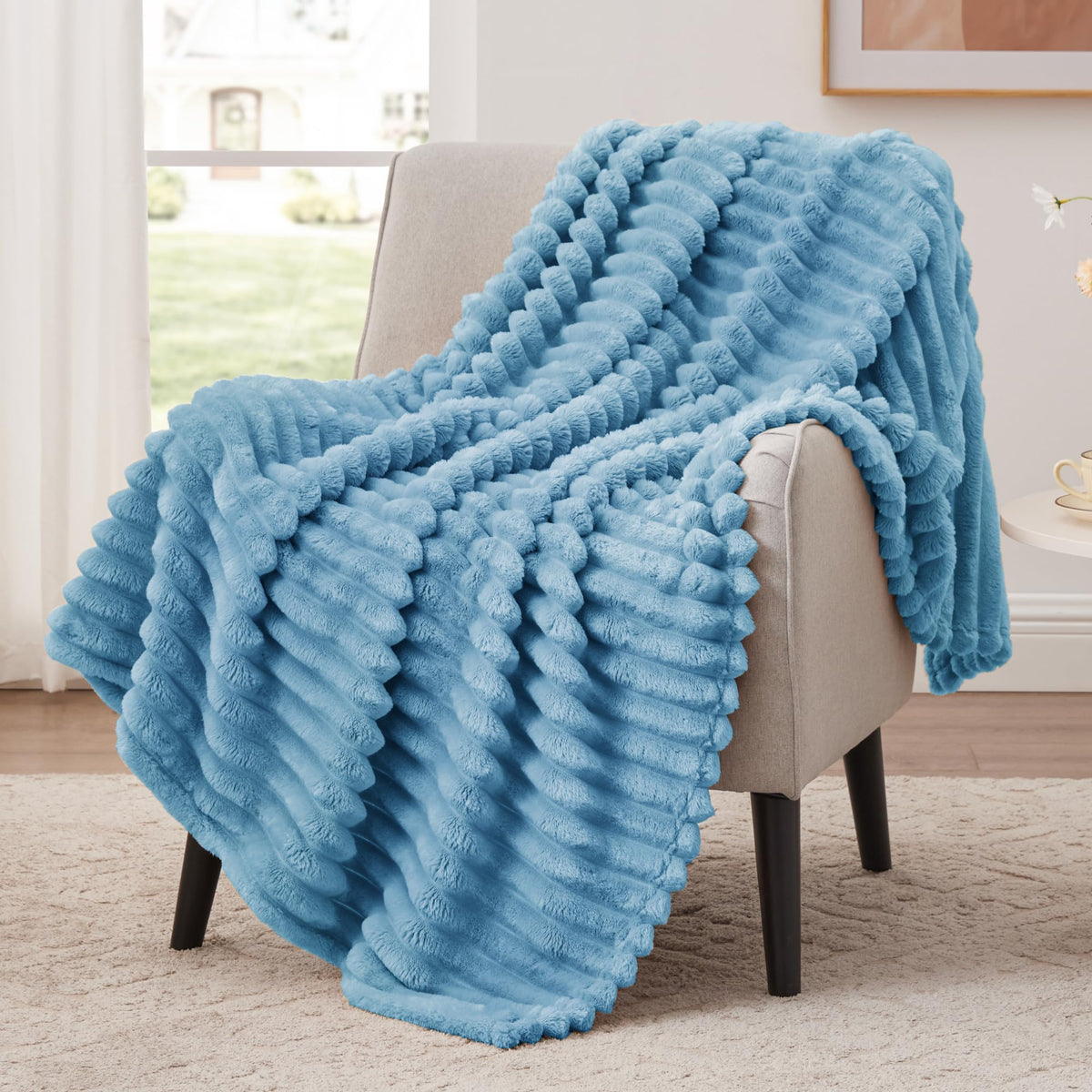 EXQ Home Stripe Jacquard Throw Blanket Light Purple for Couch Gentle Soft