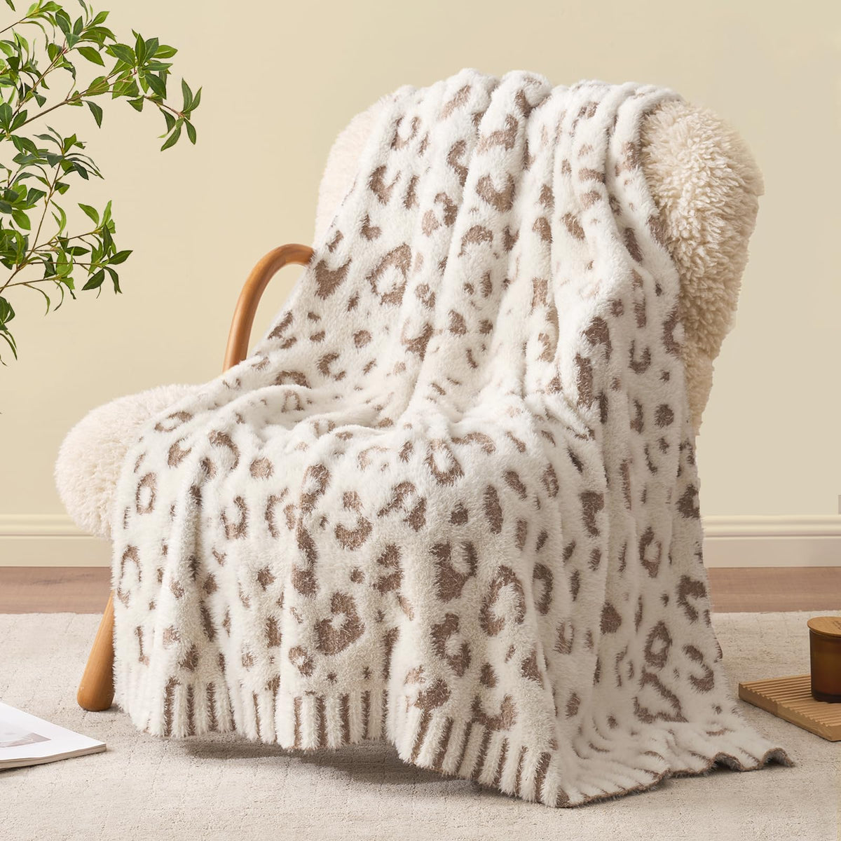 Snuggle Sac Fall Checkered Throw Blanket Faux Fur Microfiber Blankets for Couch,Cozy Soft Warm Blanket for Sofa Bedroom Living Room,Beige Checker,50x60 inches