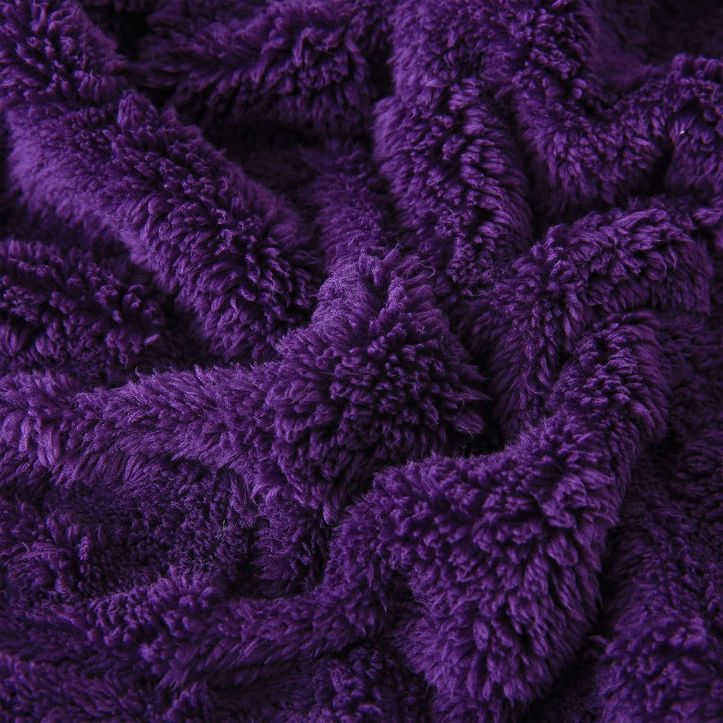 Deep Purple Fleece Throw Blanket 50”×60”Checkered Design for Couch