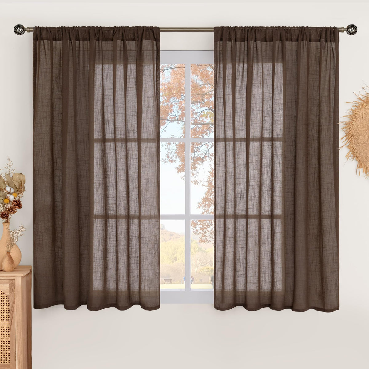 BGment Tan Linen Curtains 84 Inch Length 2 Panels Burlap Semi Sheer Drapes