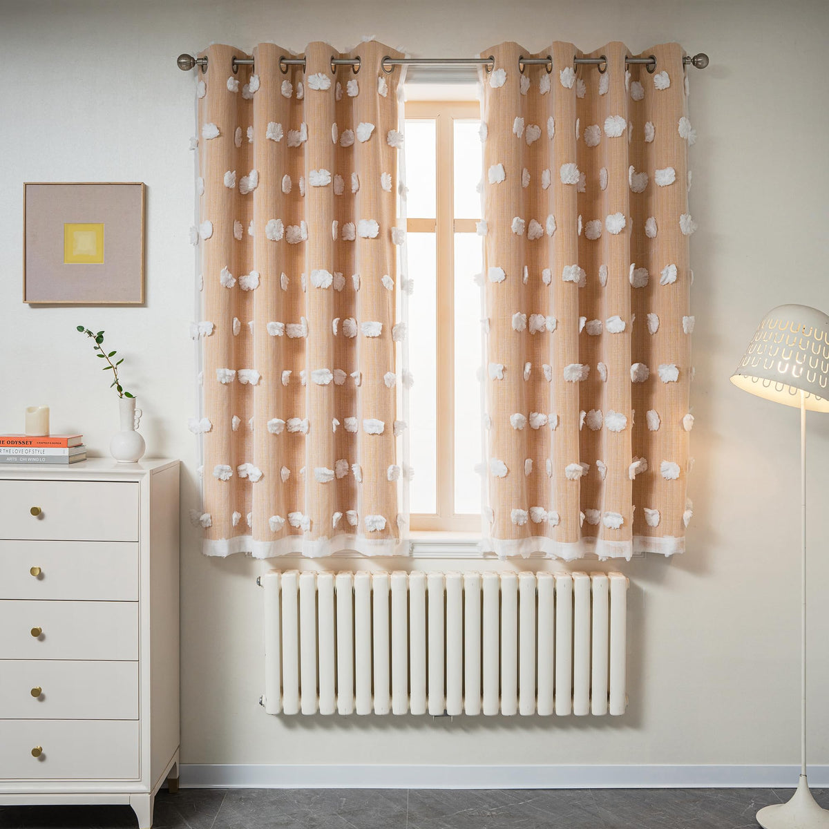 MYSKY HOME Beige Boho Curtains for Living Room 84 Inches Long Blackout Bohemian Curtains 2 Panels Beige Pom Pom Sheer Thermal Insulated Rustic Grommet Privacy Room Darkening Window Drapes 52" x 84"