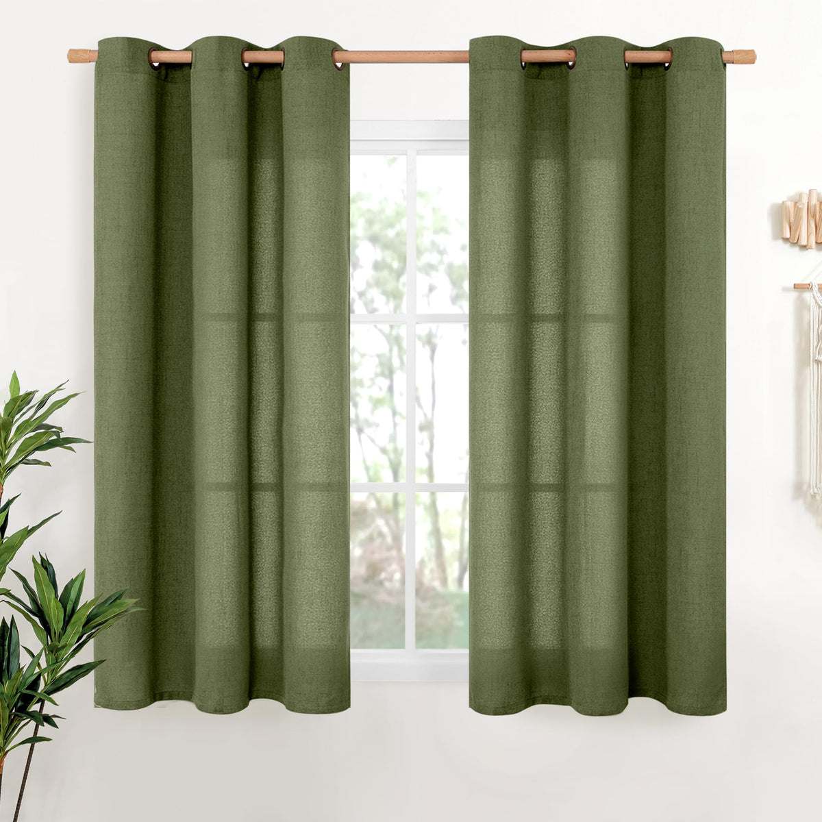 YoungsTex Linen Semi Sheer Curtains 63 Inch Length, Light Filtering Drapes