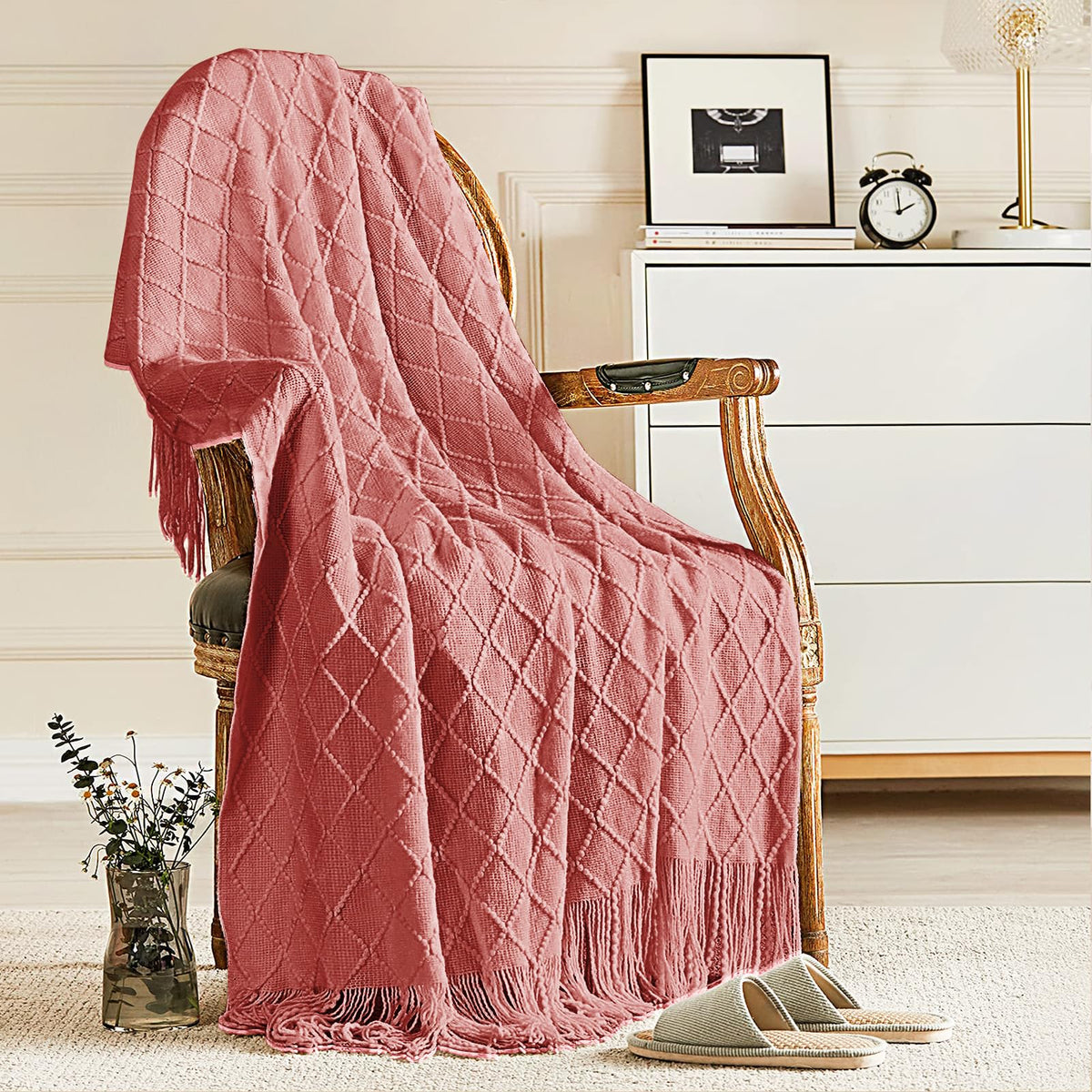 inhand Off White Knitted Throw Blanket for Couch and Bed, 50"x60"
