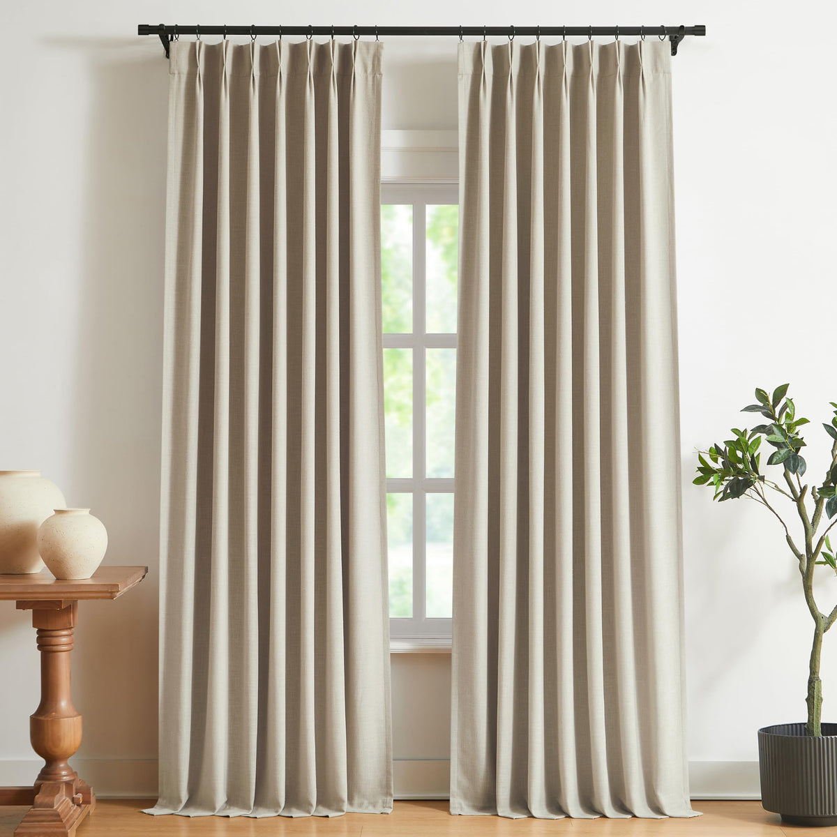 Vision Home Pinch Pleated Full Blackout Curtains Linen Blended Room Darkening Window Curtains 84 inch for Living Room Bedroom Thermal Insulated Pinch Pleat Drapes with Hooks 2 Panel 40"Wx84"L,Blue Fog
