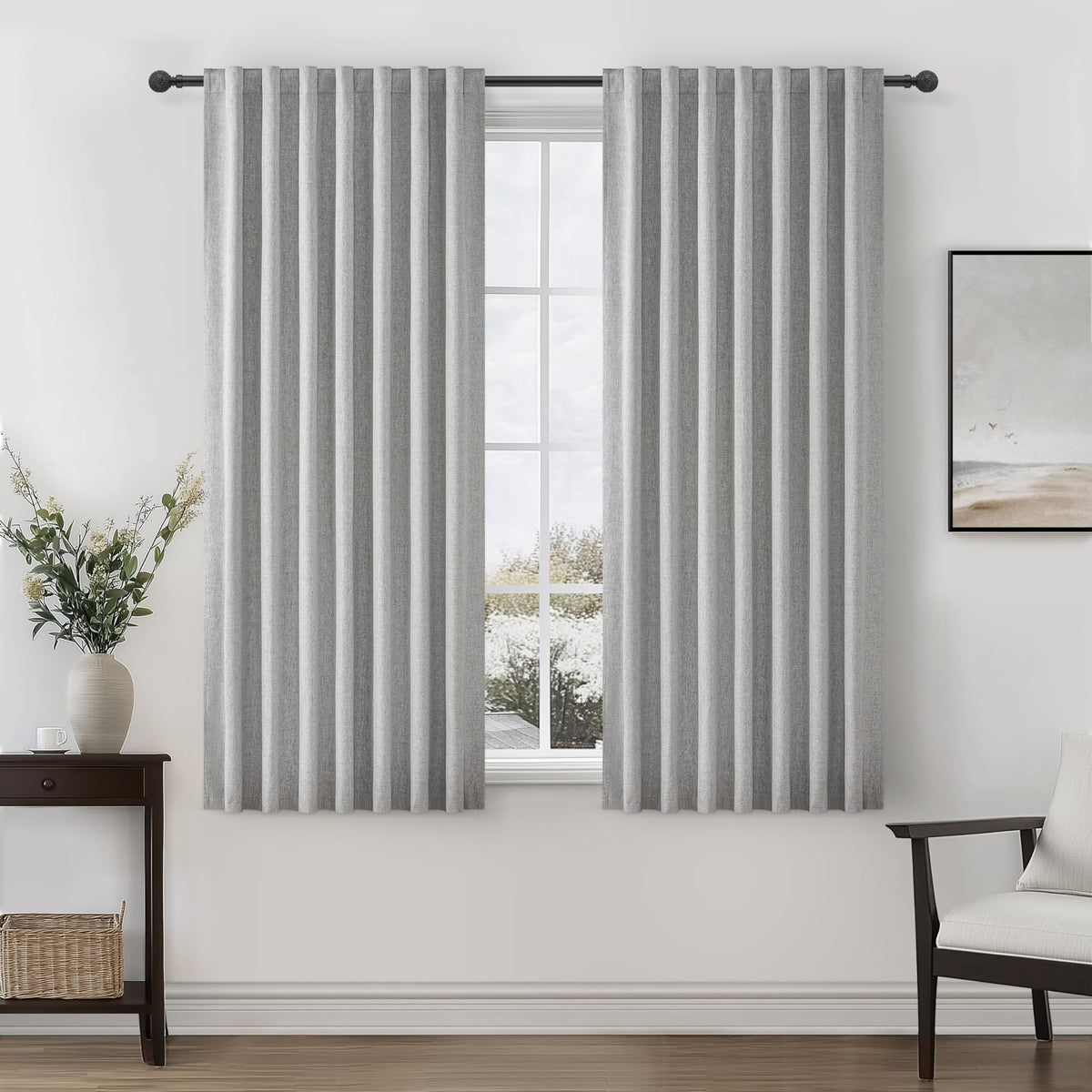 100% Blackout Curtains 84 Inch Length 2 Panels Set Farmhouse Style for Bedroom Windows/Living Room Thermal Insulated Neutral Boho Drapes Linen Blend Natural Ivory 7ft Long Hook Belt Pleated/Back Tab