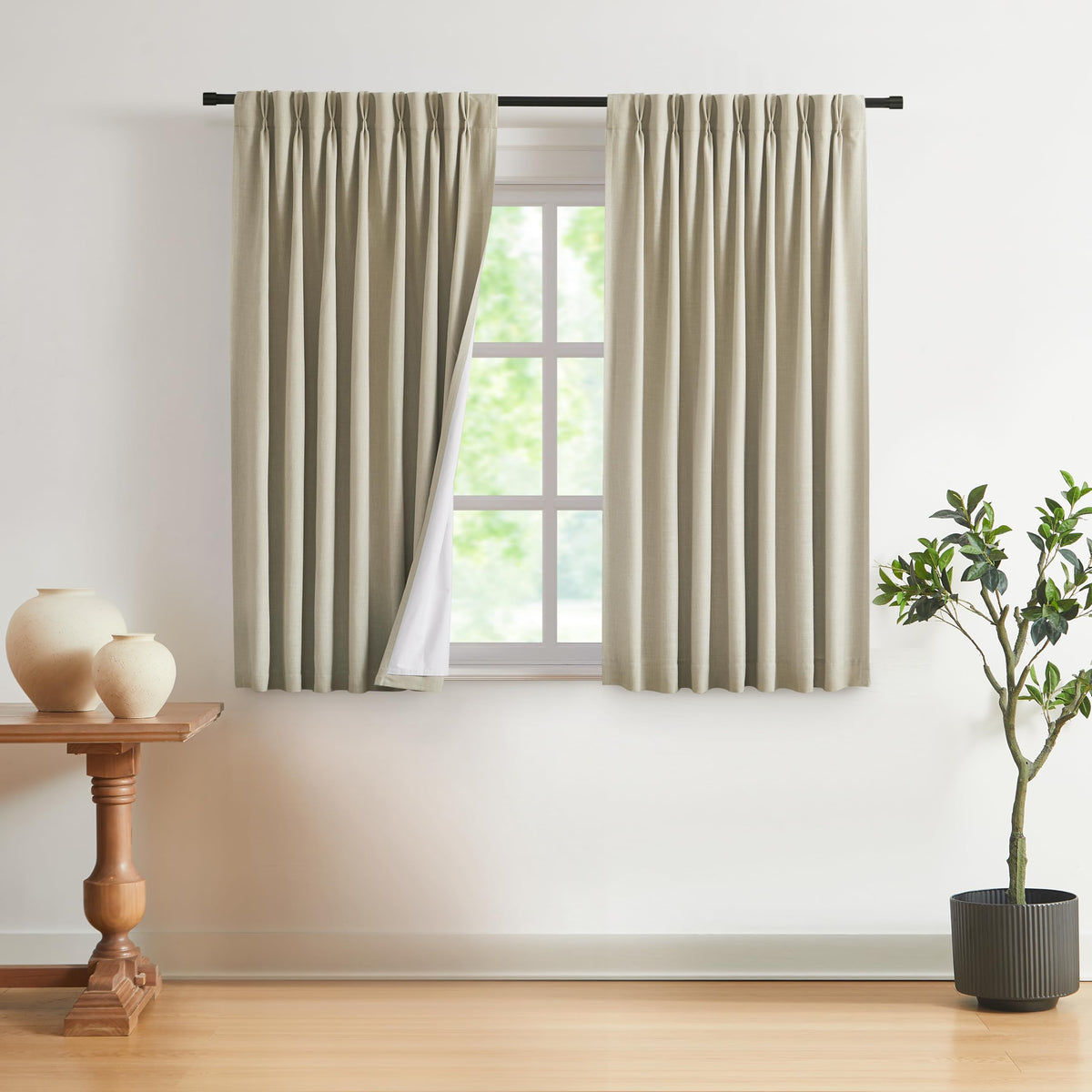 Vision Home Pinch Pleated Full Blackout Curtains Linen Blended Room Darkening Window Curtains 84 inch for Living Room Bedroom Thermal Insulated Pinch Pleat Drapes with Hooks 2 Panel 40"Wx84"L,Blue Fog