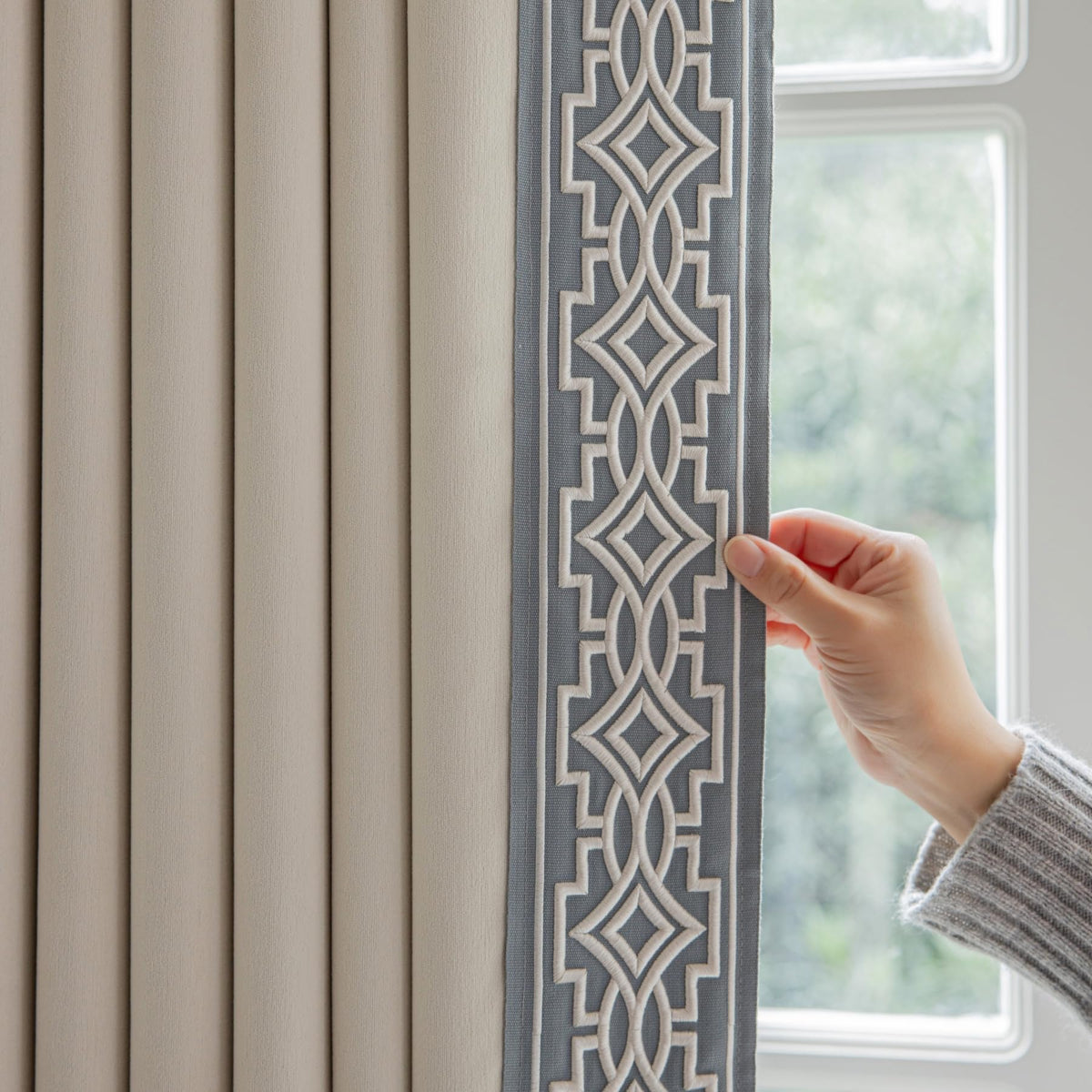 VisionaryHomeDesign Ivory Cream Cotton Blend Curtain Panels with Trim Design, Pinch Pleat Curtains, Blackout Curtains for Sliding Patio Doors Bedroom (Set of 2) (52W x 96L)