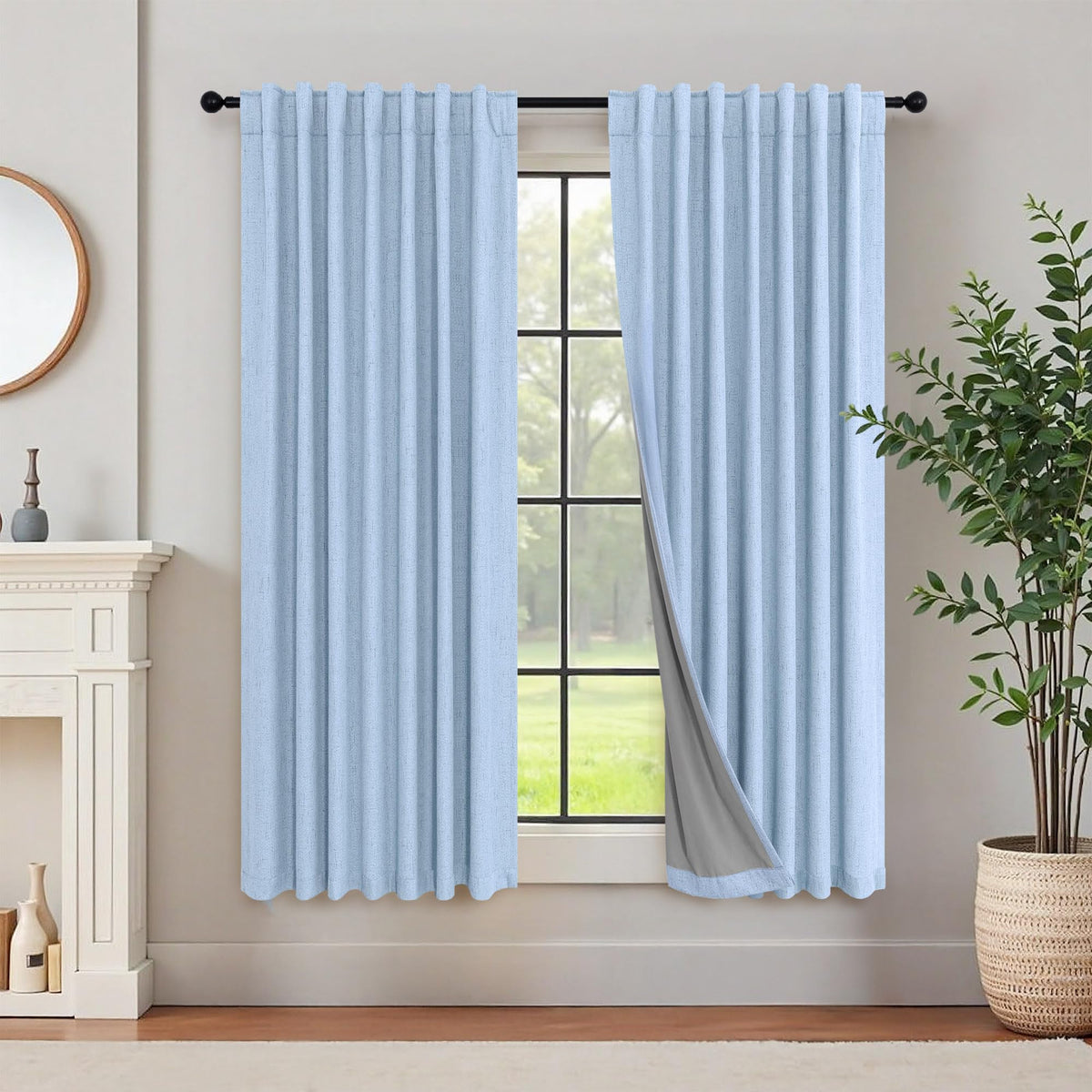 100% Blackout Curtains 84 Inch Length 2 Panels Set Neutral Boho Linen Farmhouse for Bedroom Windows Living Room Darkening Thermal Insulated Drapes Natural Cream Ivory 7ft Long Back Tab Pleated Pocket